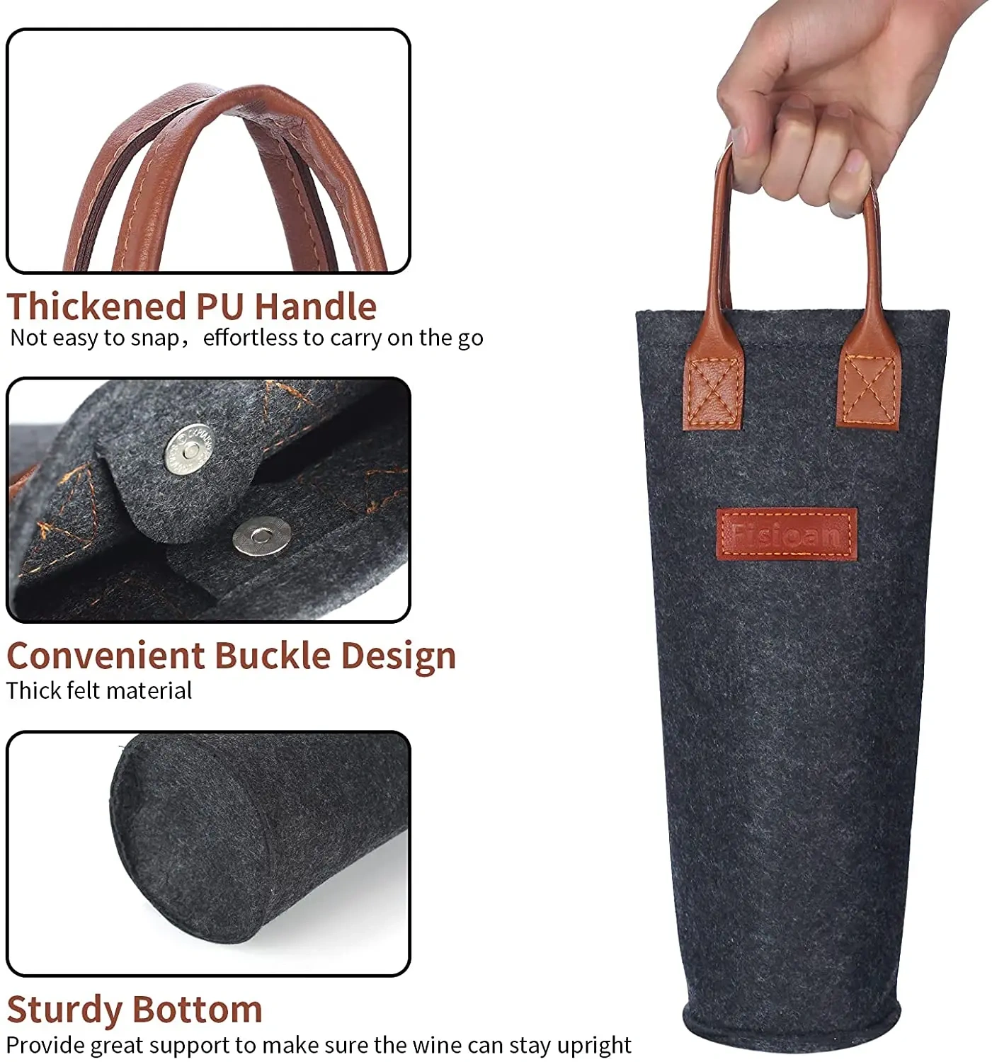 manufacturer large capacity portable eco single felt wine cooler bottle bag for wedding gift and wine lover's