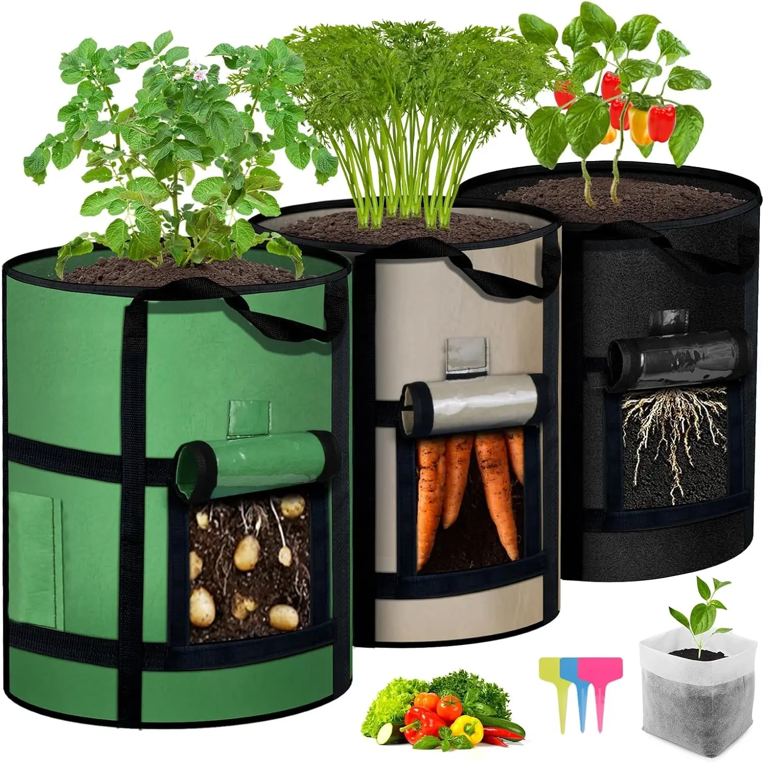 cheap bulk buy thickened nonwoven fabric harvest window green clear vegetable storage container garden growing bag plant pot