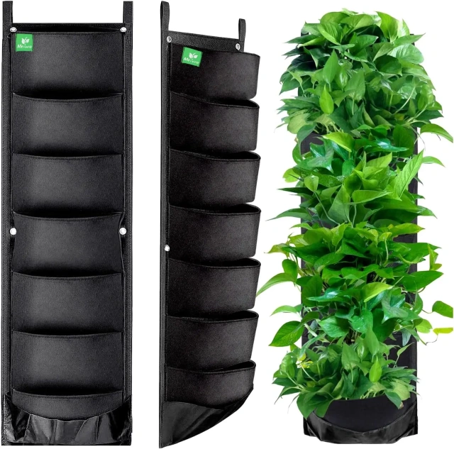 vente en gros de différentes tailles polyvalentes 7 poches extérieures verticales suspendues au mur jardinière verte conteneurs de plantes supports de jardin