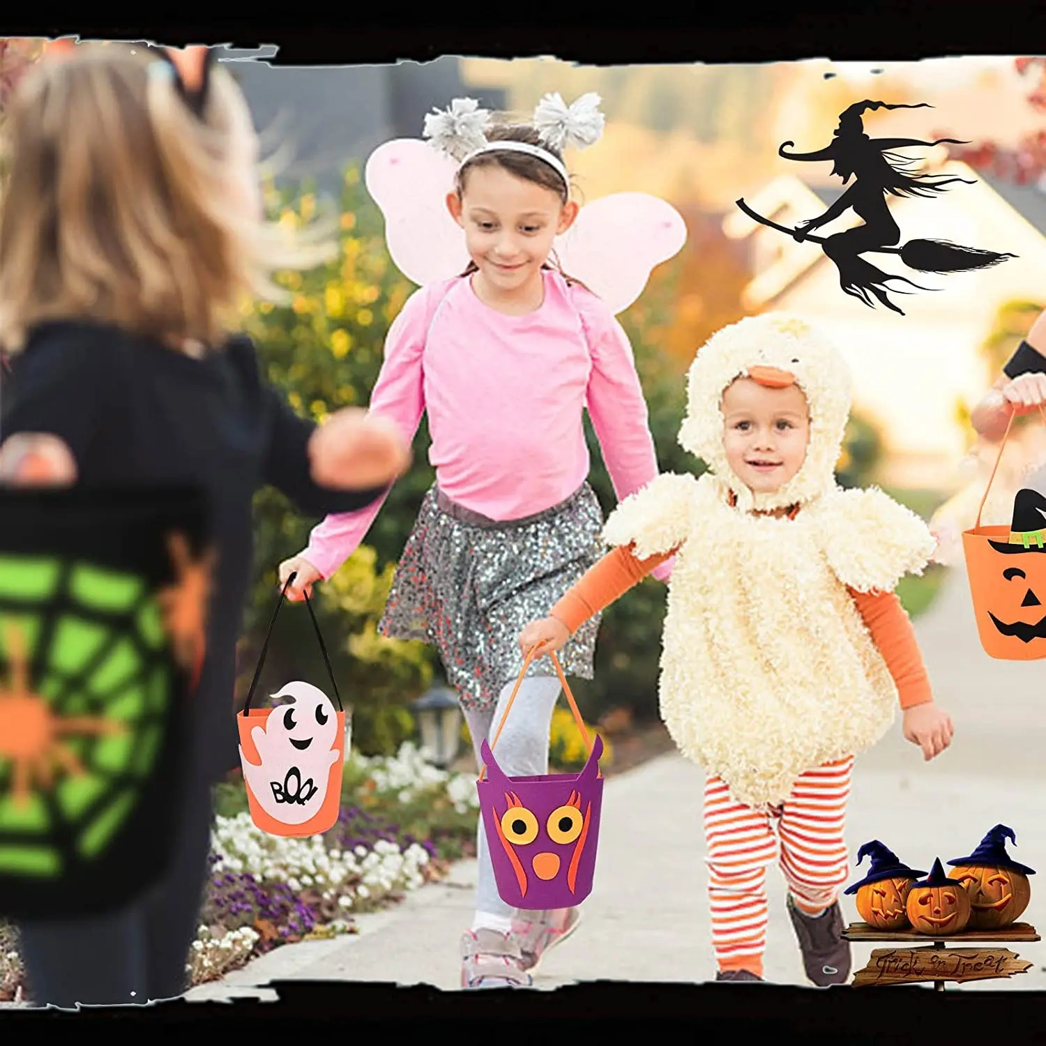 2025 Kid Trick or Treat Pumpkin Felt Halloween Candy Bucket