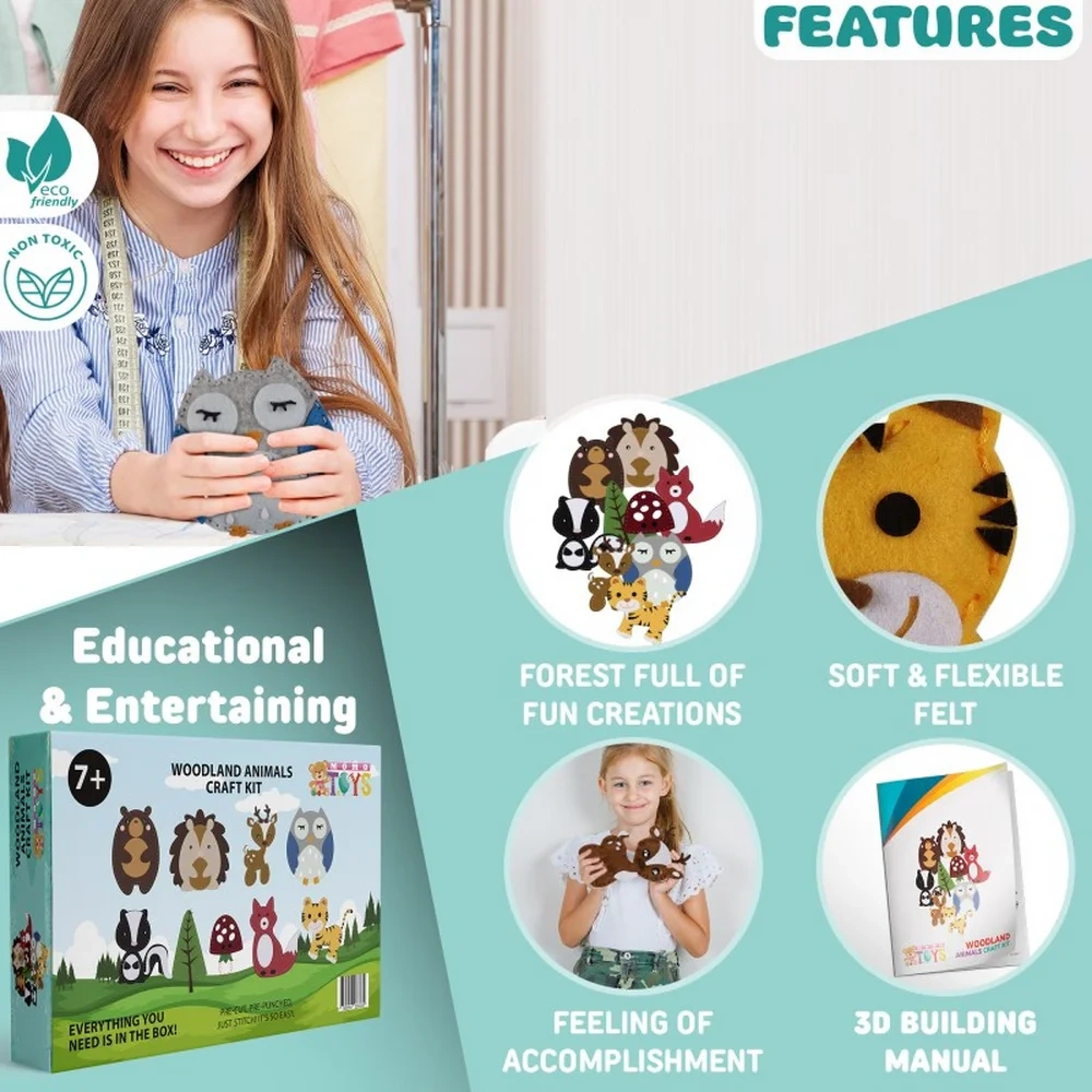 Custom Kids DIY Craft Toy Felt Sewing Kit S9 Forest Animals