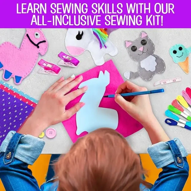 مجموعة أدوات خياطة من اللباد للعبة DIY، صندوق حزام S5، يونيكورن، قوس قزح