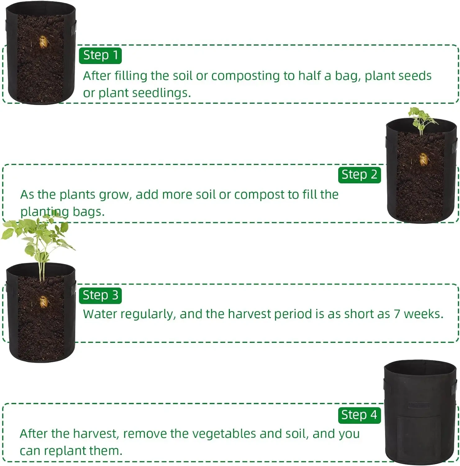 2024 new unique design 10 gallon multipurpose felt aeration nonwoven fabric handle plant vegetable garden cloth pot grow bag
