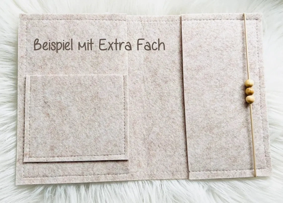 Custom Embroider Beige Premium Felt Maternity Log Pass Cover with Elastic String Silicone Beads