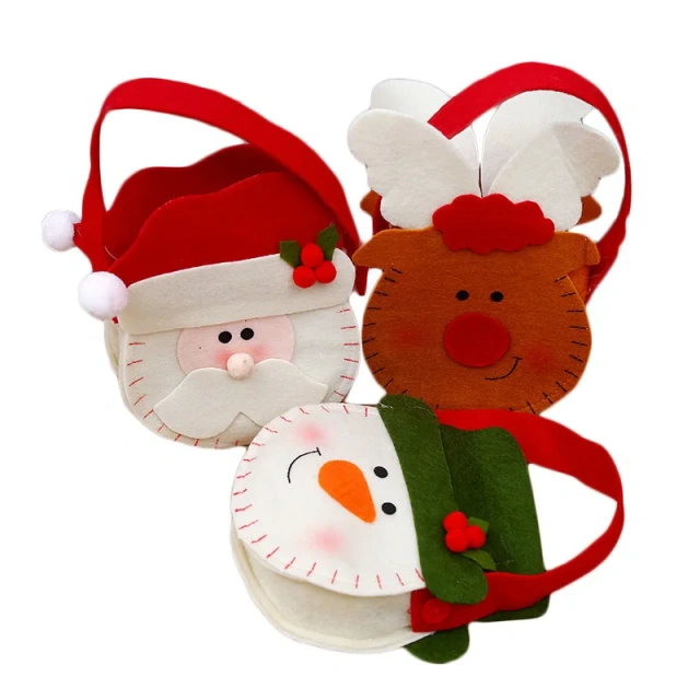 Fournitures de décoration de Noël échantillon gratuit panier en feutre personnalisé père Noël bonhomme de neige mini sacs-cadeaux de friandises de Noël pour enfants