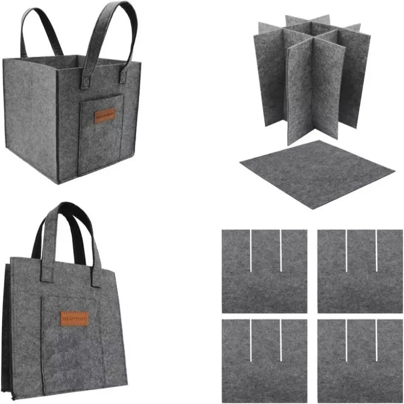 9 Bottles Wine Carrier Tote Reusable Grocery Bags for Travel Camping and Picnic Perfect Wine Lover Gift Felt Wine Bottle Bag