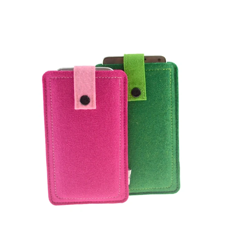 2022 Factory Direct Sale Eco Friendly Universal Phone Pouch Felt Mobile Phone Bag with Plastic Snap