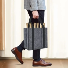 échantillon gratuit en gros personnalisé 27x18x27cm refroidisseur de bière fourre-tout 6 transporteurs sacs pour bouteilles d'eau sacs à vin en feutre gris pour bouteilles de vin
