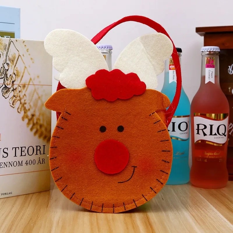 Christmas decoration supplies free sample santa claus reindeer snowman felt basket mini children Christmas candy treat gift bags
