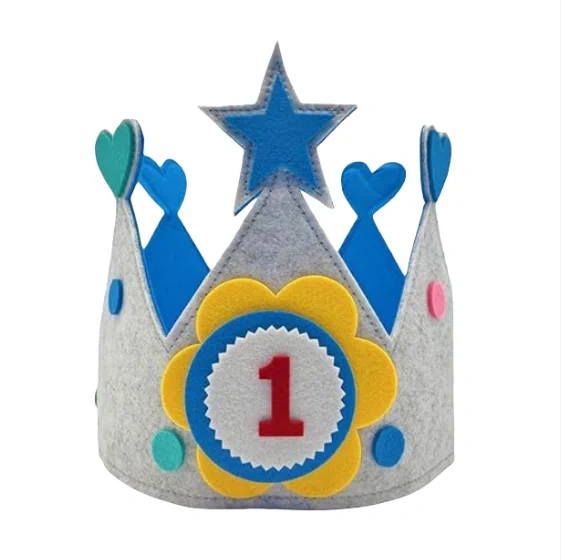 Sombrero de corona de fieltro reutilizable personalizado para fiesta de cumpleaños de niños de 0 a 9 años
