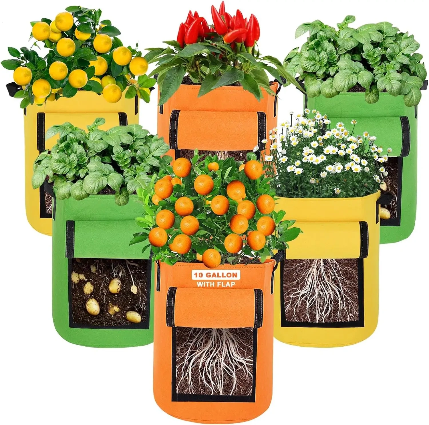 in stock cheap various colors flap durable handle thickened nonwoven fabric plant vegetable potato bags heavy duty grow pots