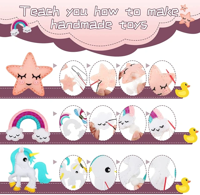 مجموعة خياطة يدوية من اللباد على شكل فراشة وحيد القرن للأطفال