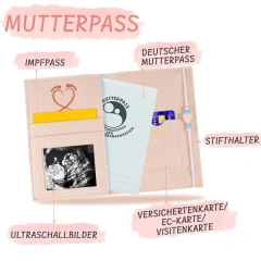 Custom Printed Brown Rainbow Felt Maternity Log Pass Cover with Elastic String Heart Beads