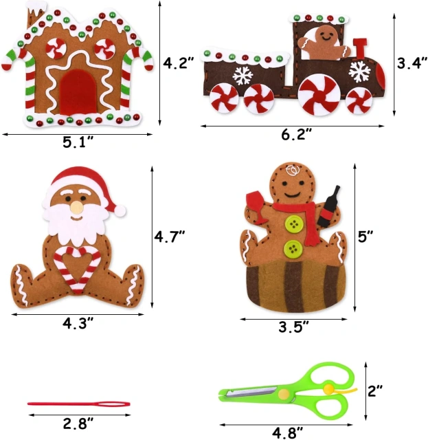 Kit de costura de fieltro para manualidades para niños S12 Hombre de jengibre navideño
