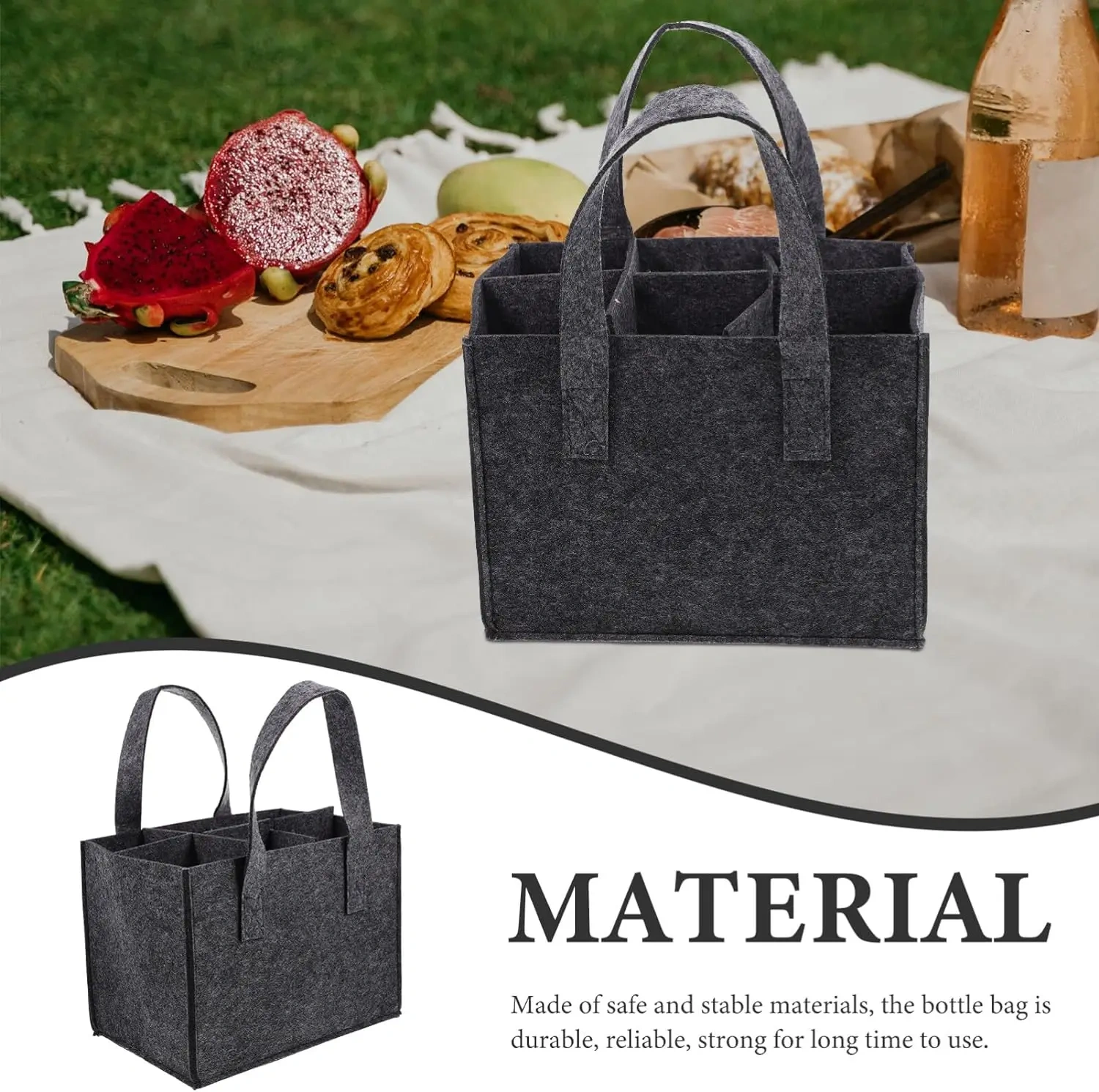 Portable  Bottle Wine Carrier with Detachable Divider Felt Wine Tote Bag Durable Material with Handle