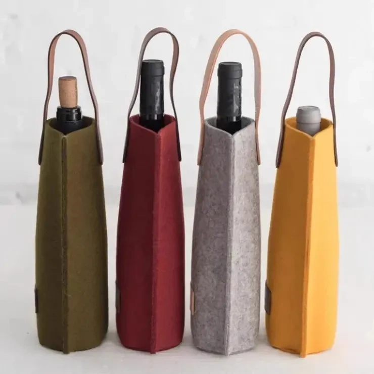 Custom Grapes Single Felt Bottle Wine Bag Portable Multicolor Polyester Wine Beer Bottle Bag for Party Picnic