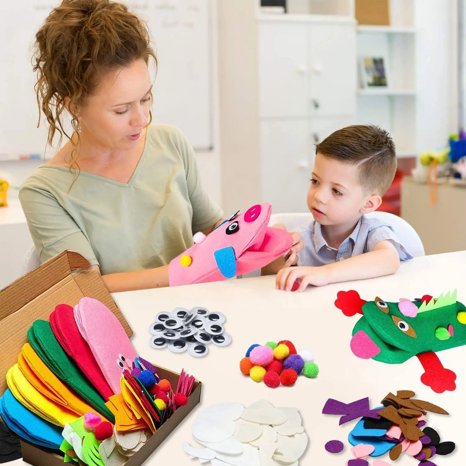 Kids Fun DIY Craft Toy Felt Hand Puppets Decorating Kit