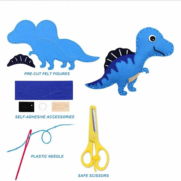 Kids Fun Education Craft DIY Dinosaur Century Felt Sew Kit