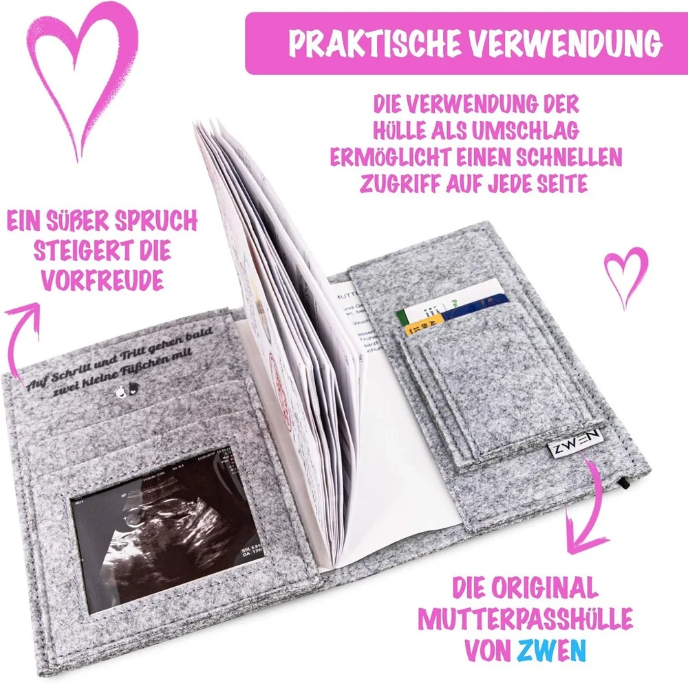 Custom Embroider Elephant Felt Maternity Log Pass Cover Bag with Elastic String Heart Beads