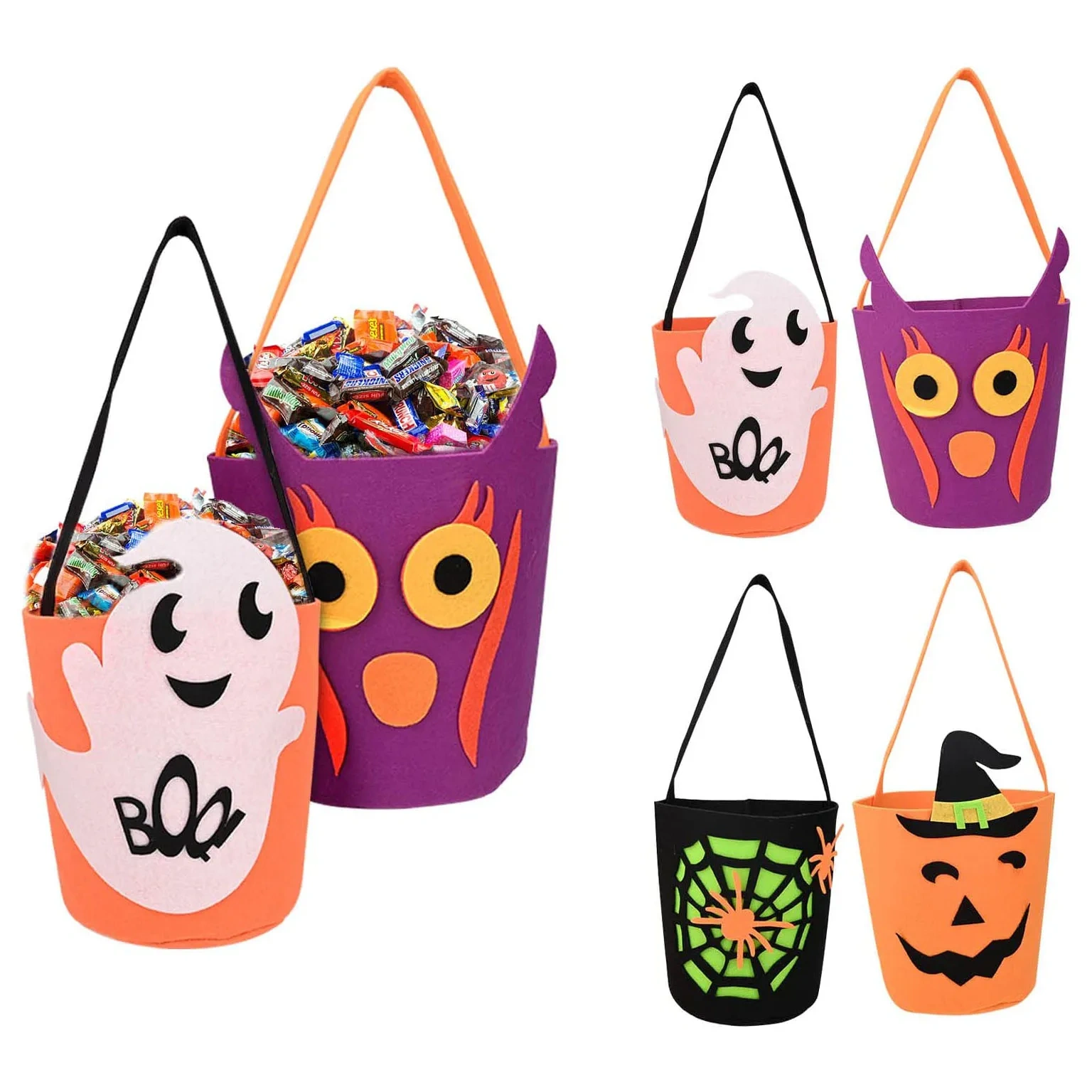 2025 Kid Trick or Treat Pumpkin Felt Halloween Candy Bucket
