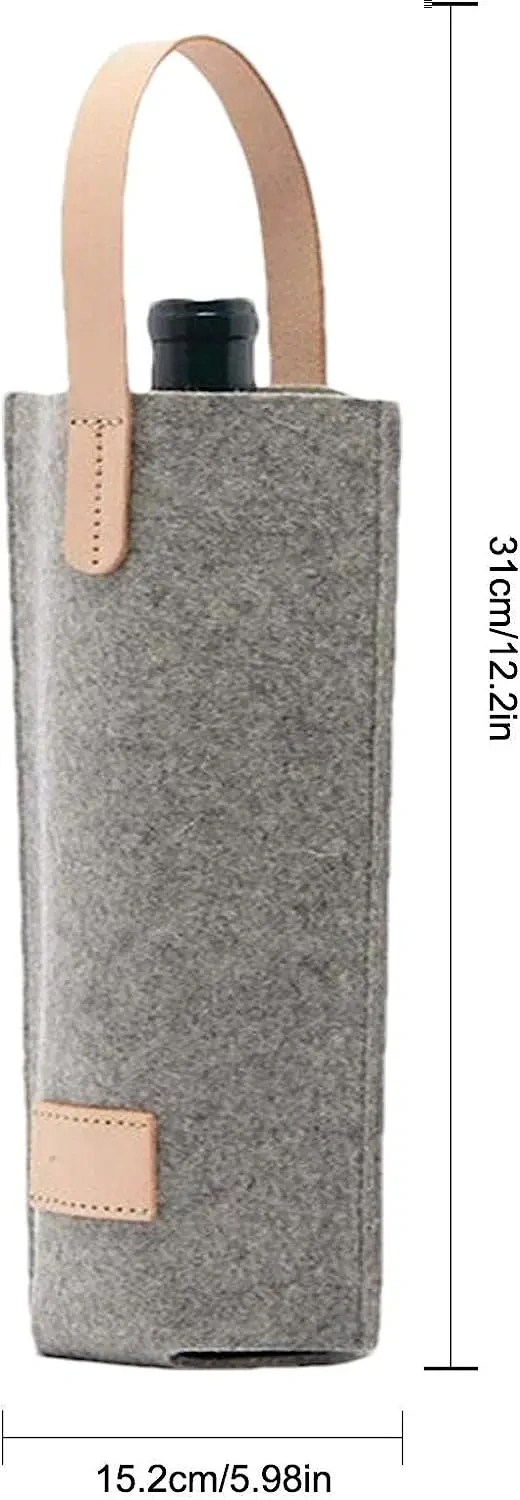 Padded leather handle custom felt non woven wine bottle carrier tote bag for shopping wedding birthday dinner parties