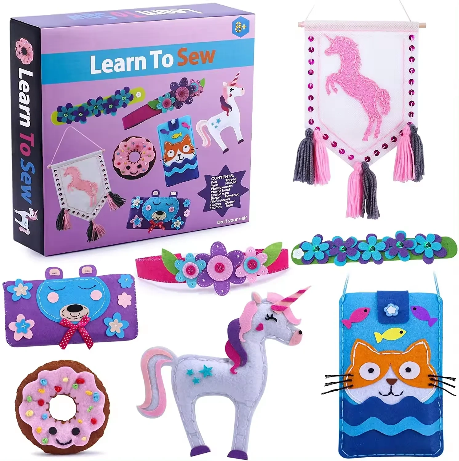 Custom Kids DIY Craft Toy Felt Sewing Kit S7 Unicorn Flowers