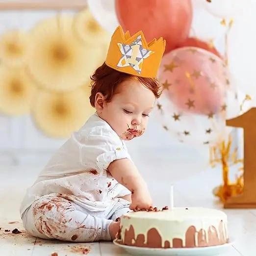 Custom Baby Gift Yellow Felt Kids Birthday Crown With Star
