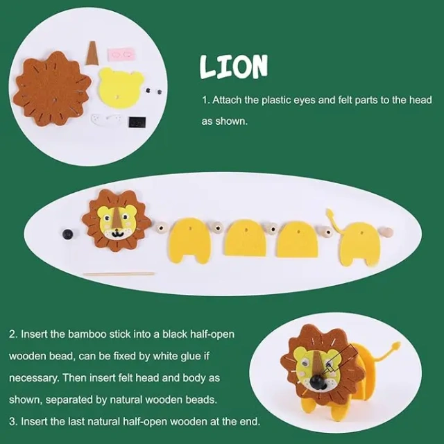 مجموعة أدوات خياطة يدوية للأطفال مصنوعة من اللباد مقاس 6 قطع مصنوعة من الخرز على شكل حيوان