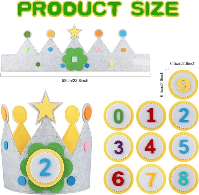 Chapéu de coroa de decoração de lembrança de aniversário infantil de feltro reutilizável