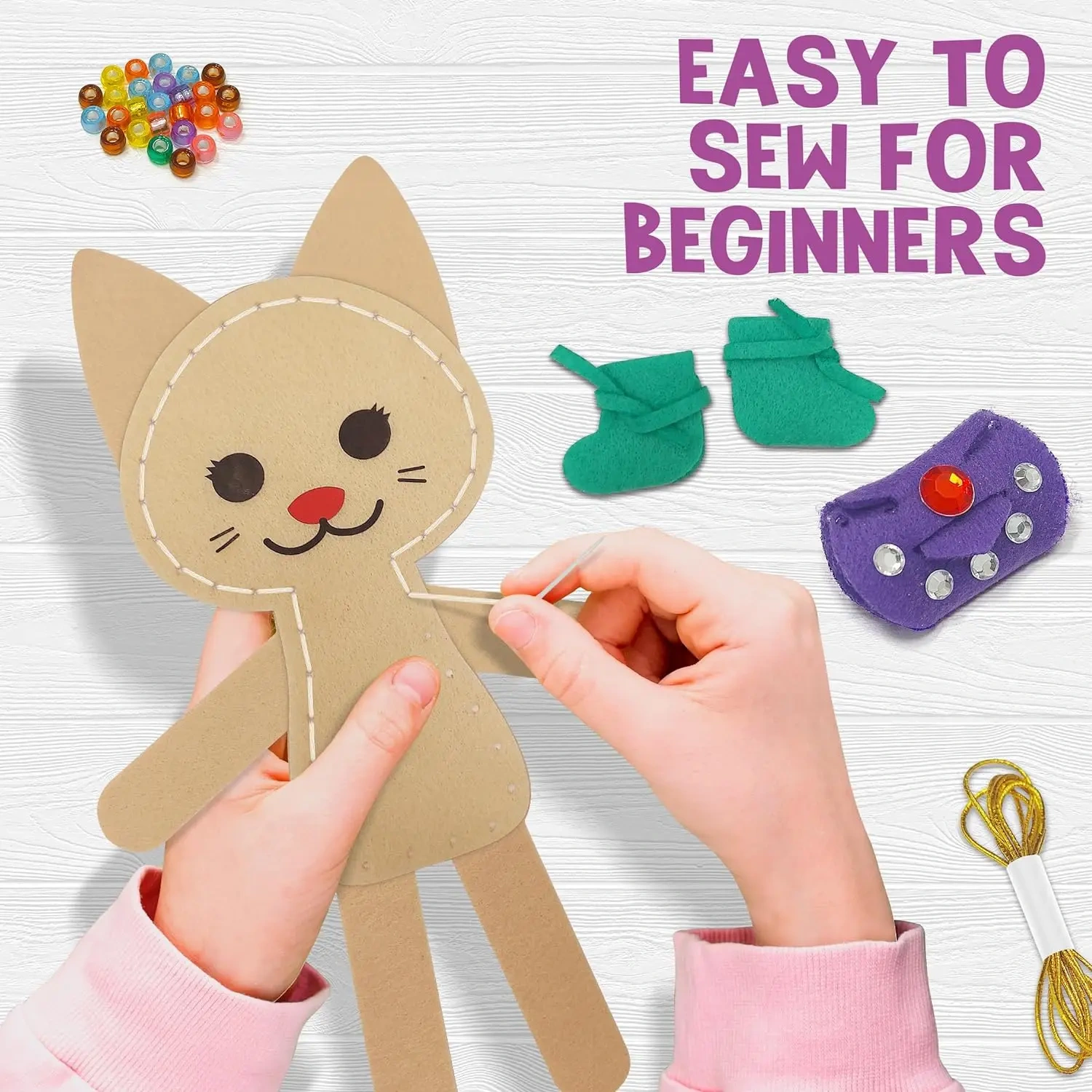 Kids Fun DIY Craft Toy Make A Kitty Cat Friend Felt Sew Kit