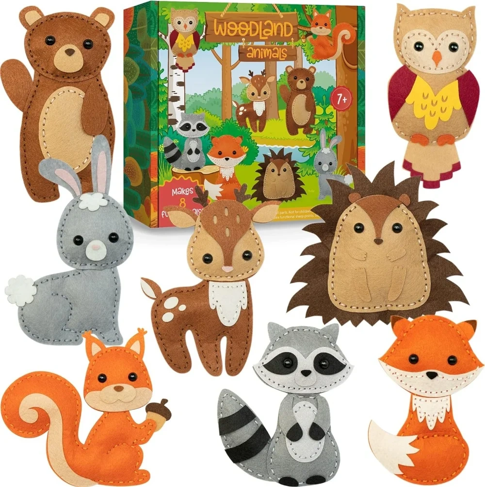 Kids Educational Stuffing Soft Toy Craft Felt Sewing Kit Set 8 Forest Animals