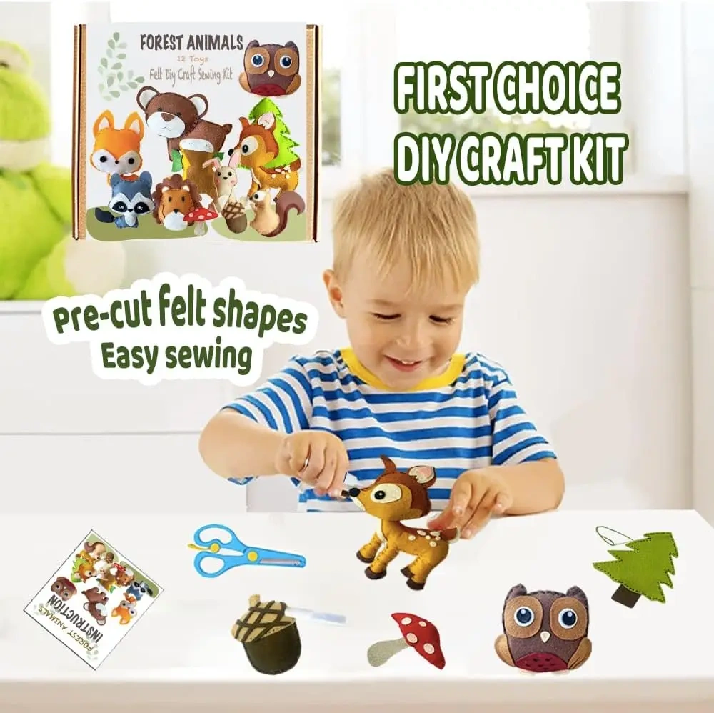 Kids Fun Learn DIY Craft Toy Forest Animals Felt Sewing Kit
