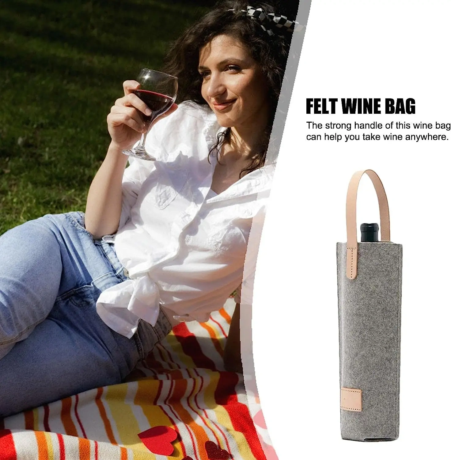 Padded leather handle custom felt non woven wine bottle carrier tote bag for shopping wedding birthday dinner parties