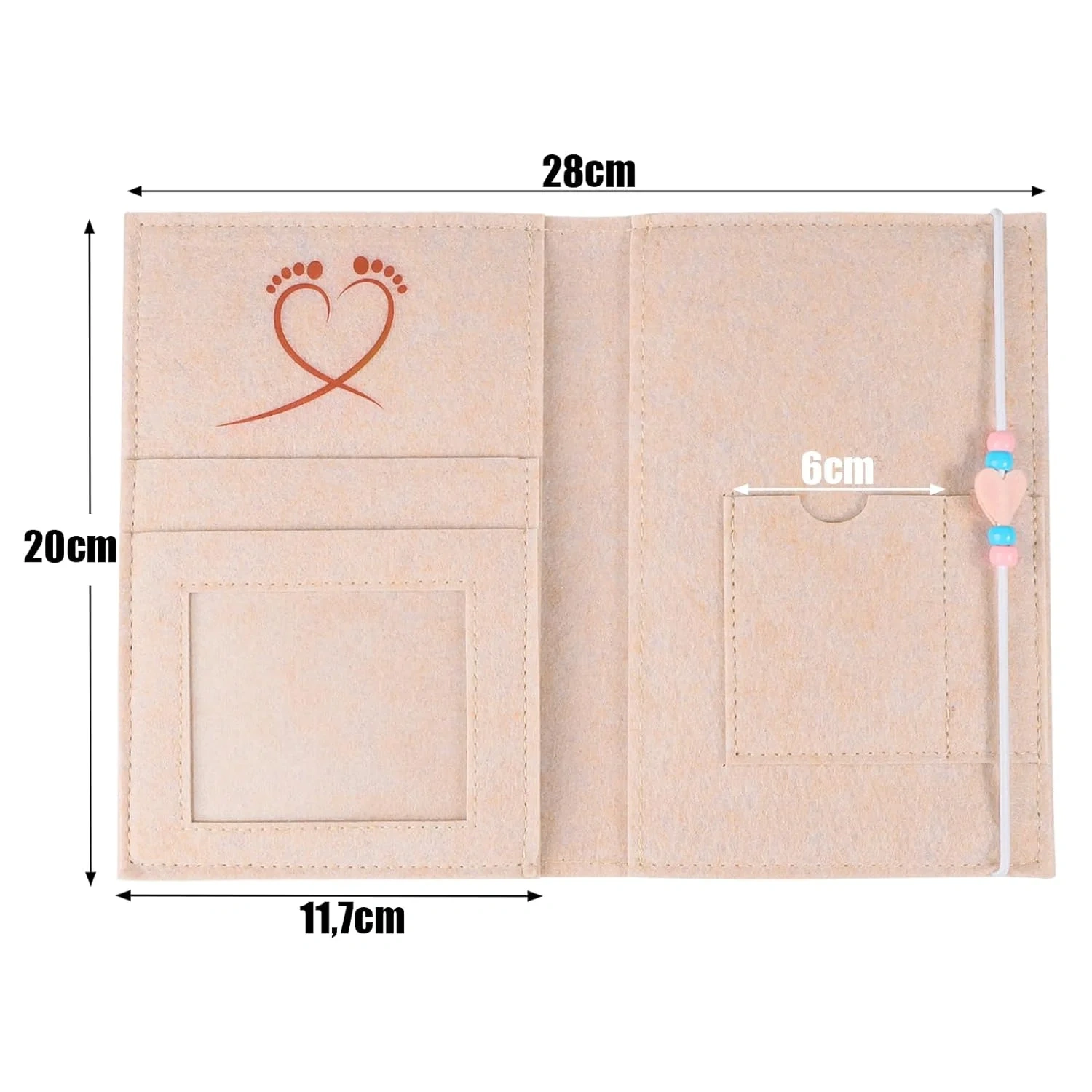 Custom Printed Brown Rainbow Felt Maternity Log Pass Cover with Elastic String Heart Beads