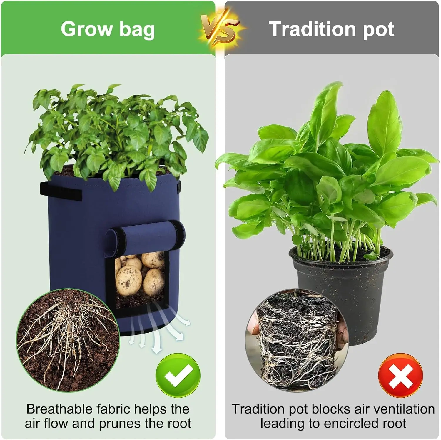 cheap bulk buy custom 10 gallon garden plant container thickened nonwoven fabric growing bags with handles and harvest window