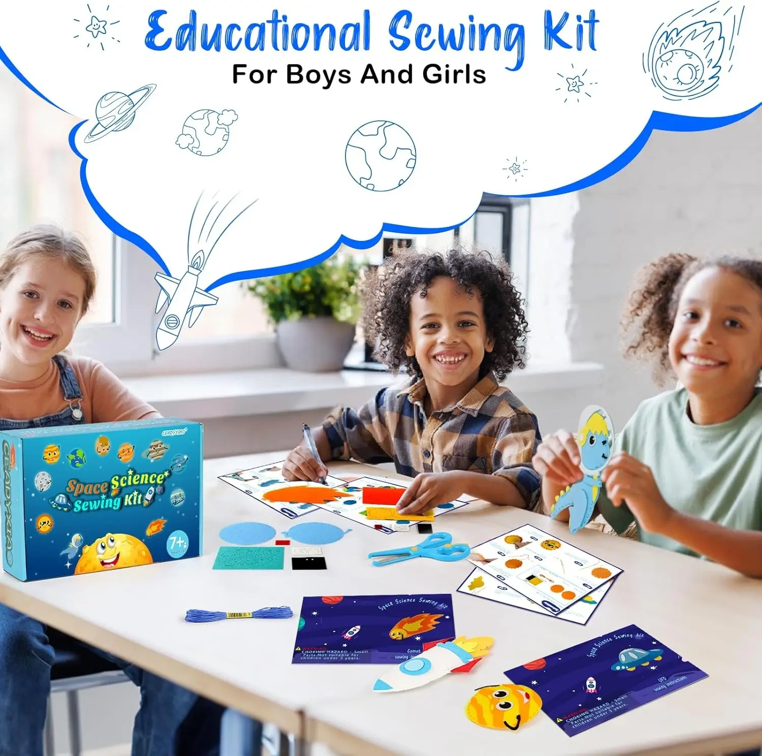 Kids Fun Craft Space Science Planet Rocket DIY Felt Sew Kit