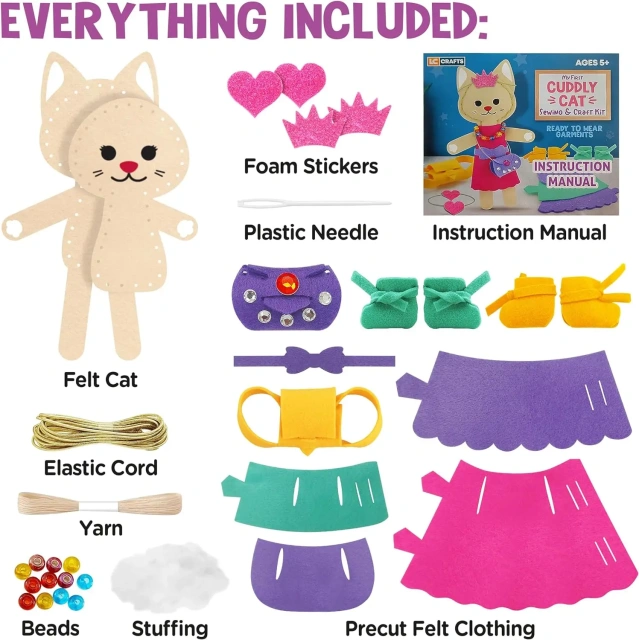 لعبة حرفية ممتعة للأطفال اصنعها بنفسك على شكل قطة من اللباد مع مجموعة خياطة