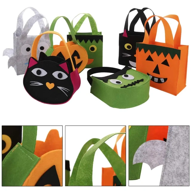 Sac à bonbons d'Halloween en feutre avec logo personnalisé 2024 Trick or Treat Cat
