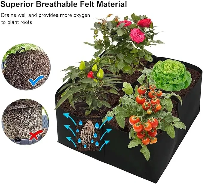 Fabric Breathable Grids Plant Grow Bags Raised Garden Beds Outdoor for Vegetables Flowers Square Felt Growing Container Bags