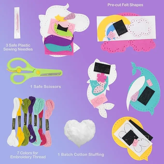 DIY Toy Unicorn Rainbow Whale Bee Kitty Mermaid Felt Sew Kit