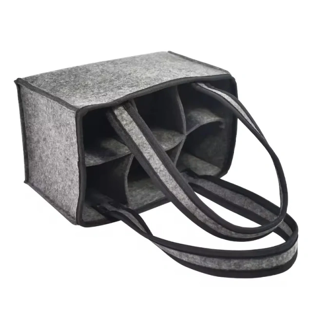 Bolsas de vino de fieltro personalizadas BSCI para botellas de vino, embalaje de regalo, venta al por mayor, bolsa de mano de fieltro gris duradera y portátil para botellas de cerveza