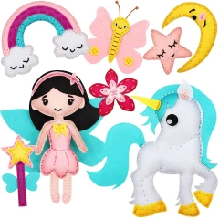 مجموعة خياطة يدوية من اللباد على شكل فراشة وحيد القرن للأطفال