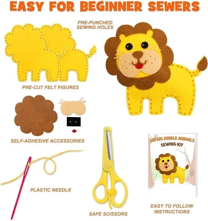 Kids Craft Art DIY Felt Sewing Kit S14 Safari Jungle Animals