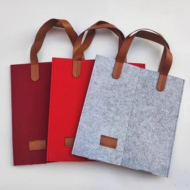 Cheap Wine Carrier Bag with Leather Handle Single Felt Bottle Wine Bag for Party Wedding Gift Travel Picnic Housewarming Dinner