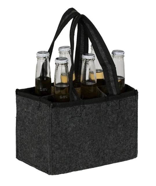 Manufacturer embroidery foldable wine bottle bag 6 pack bottle carrier glass bottle delivery bag