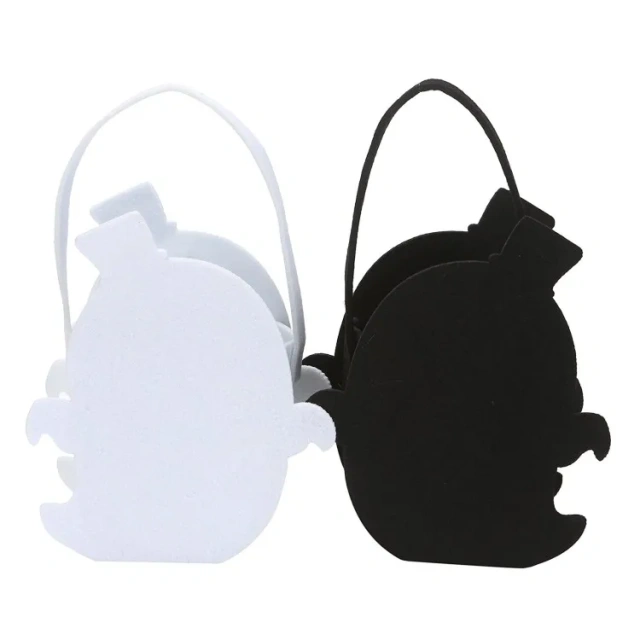 Cubo de dulces de Halloween de fieltro con forma de fantasma para pedir dulces o trucos para niños 2025