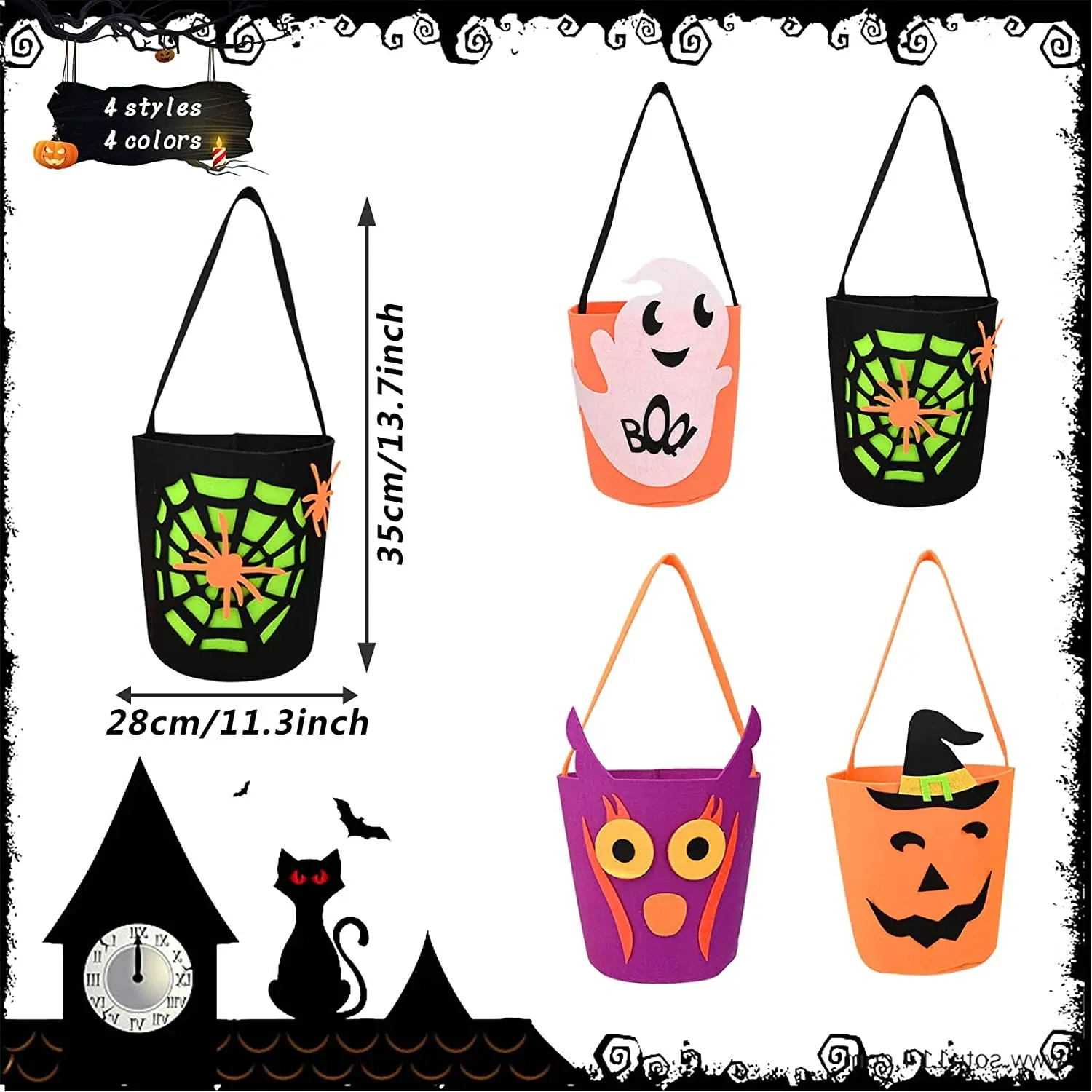 2025 Kid Trick or Treat Pumpkin Felt Halloween Candy Bucket