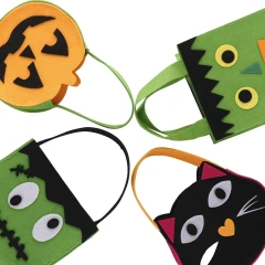 Sac à bonbons d'Halloween en feutre avec logo personnalisé 2024 Trick or Treat Cat