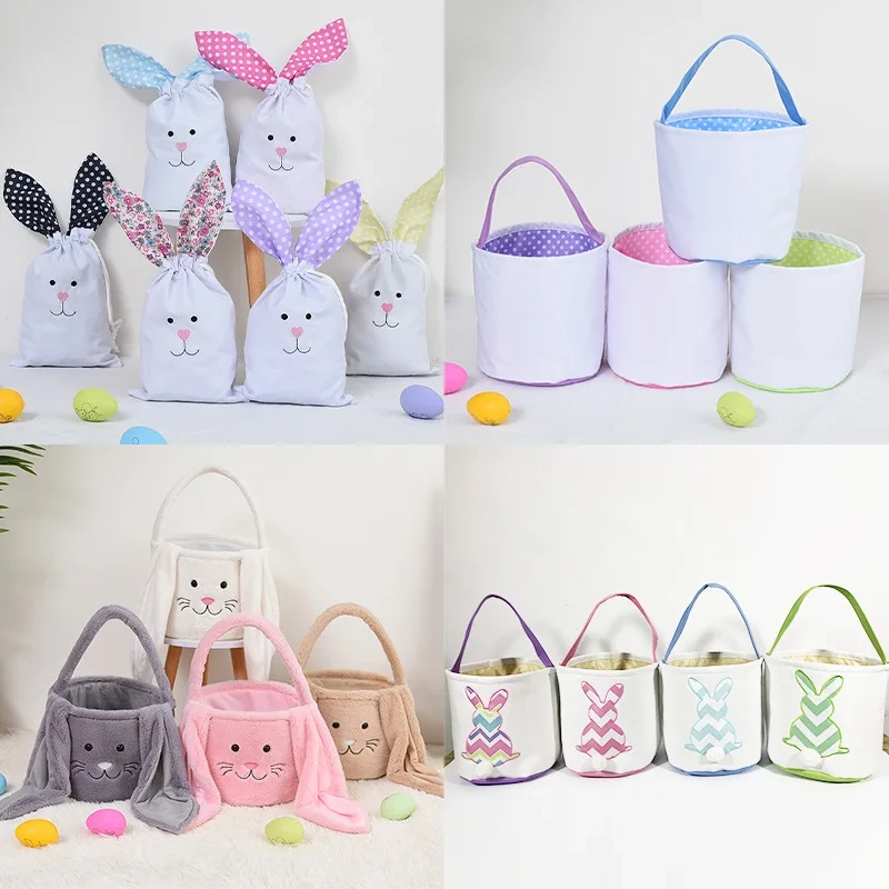 stocked low MOQ wholesale Easter 2024 decorations toy custom liner velvet cotton canvas Easter egg hunt bunny bag Easter baskets