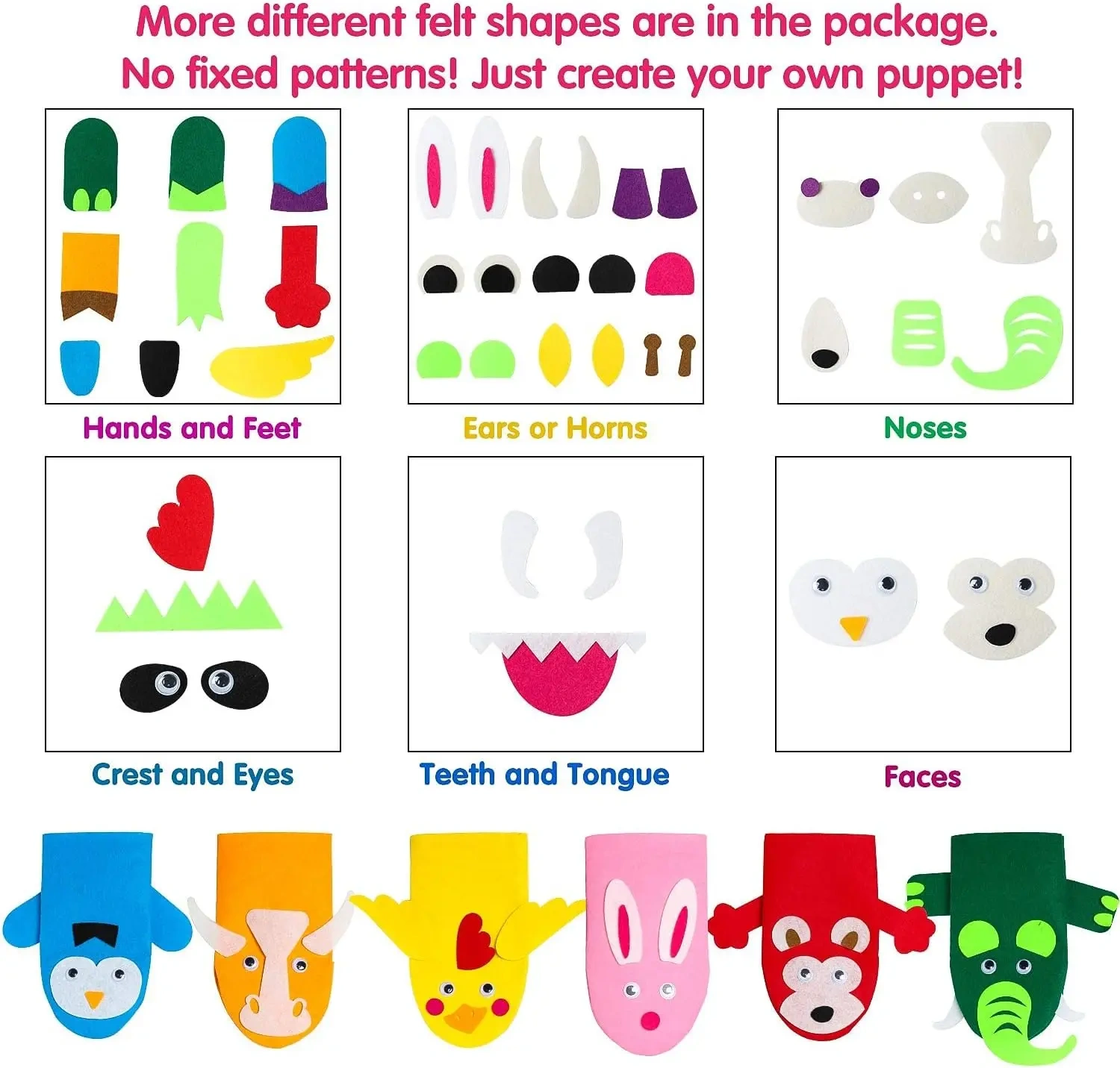 Kids Fun DIY Craft Toy Felt Hand Puppets Decorating Kit
